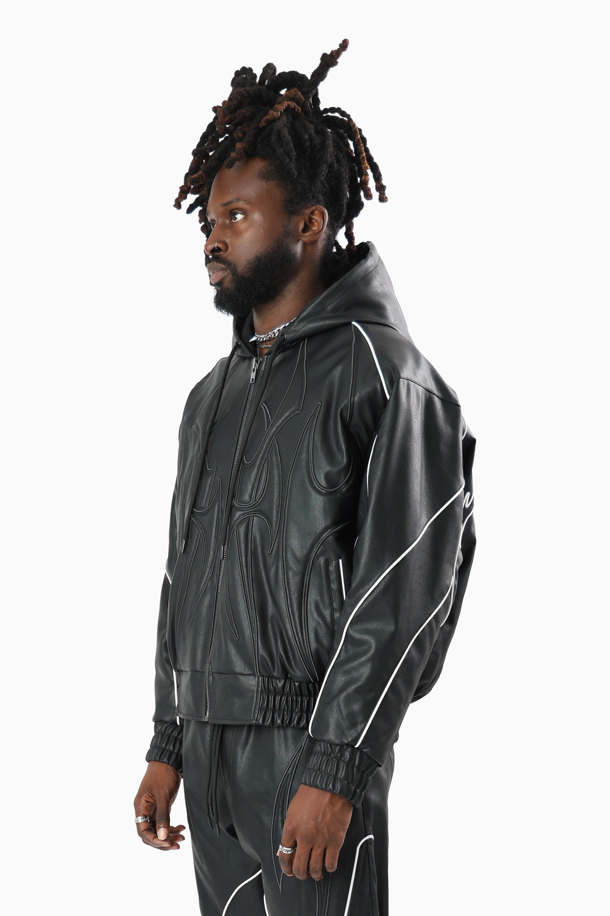 Limitless PU Hooded Bomber Jacket - Black