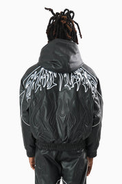 Limitless PU Hooded Bomber Jacket - Black