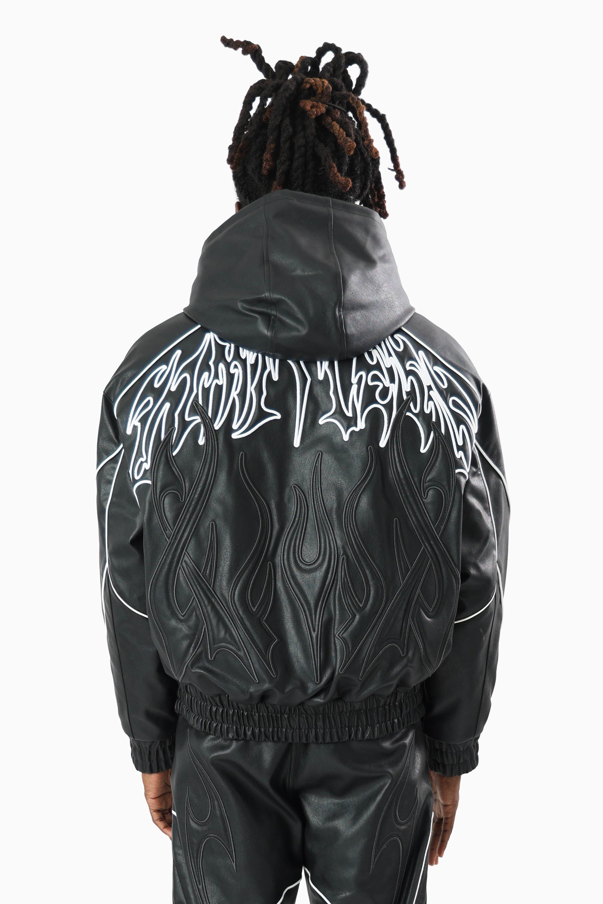 Limitless PU Hooded Bomber Jacket - Black
