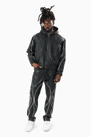 Limitless PU Hooded Bomber Jacket - Black