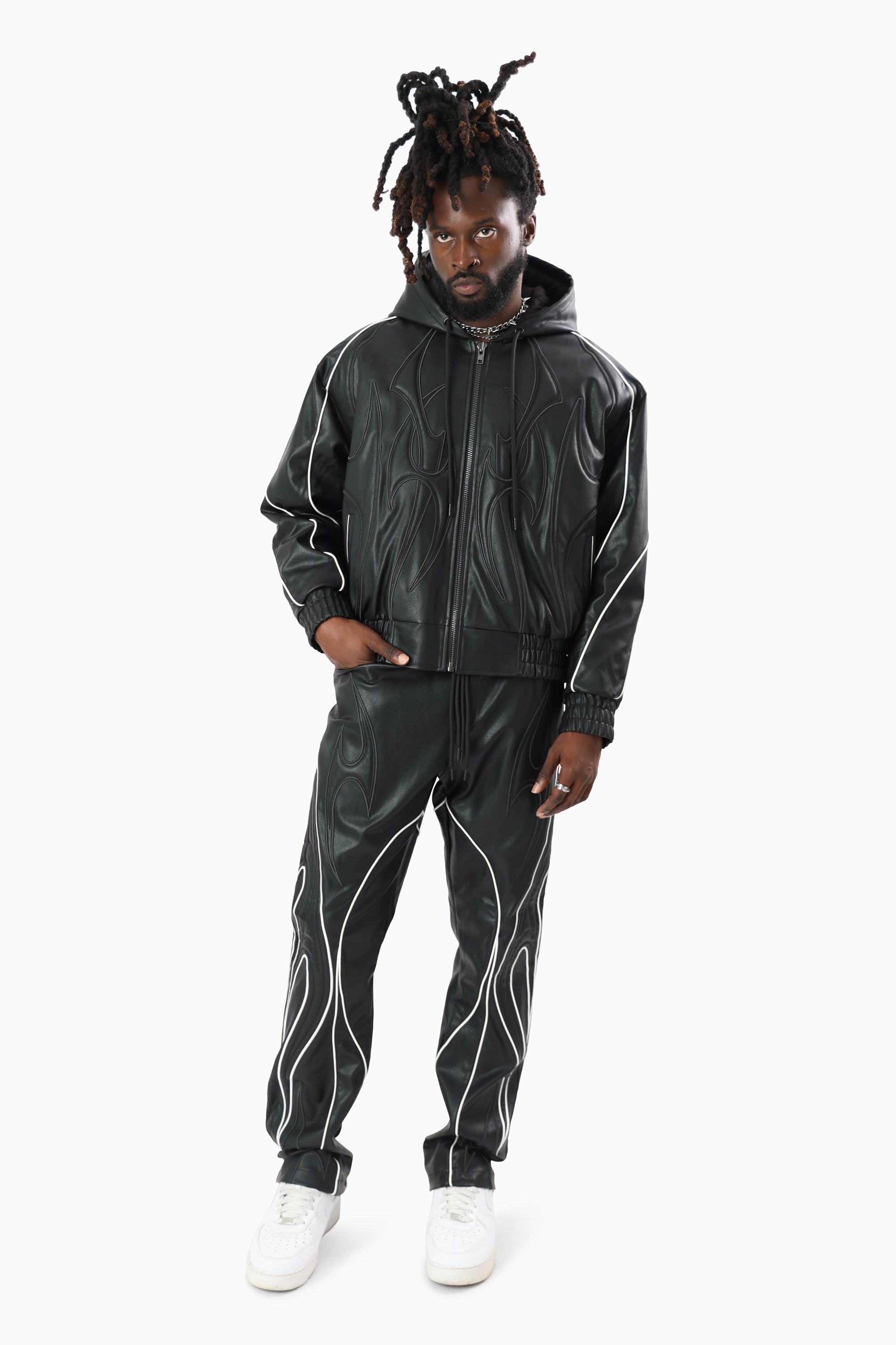 Limitless PU Hooded Bomber Jacket - Black