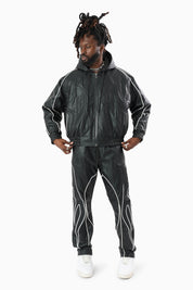 Limitless PU Hooded Bomber Jacket - Black