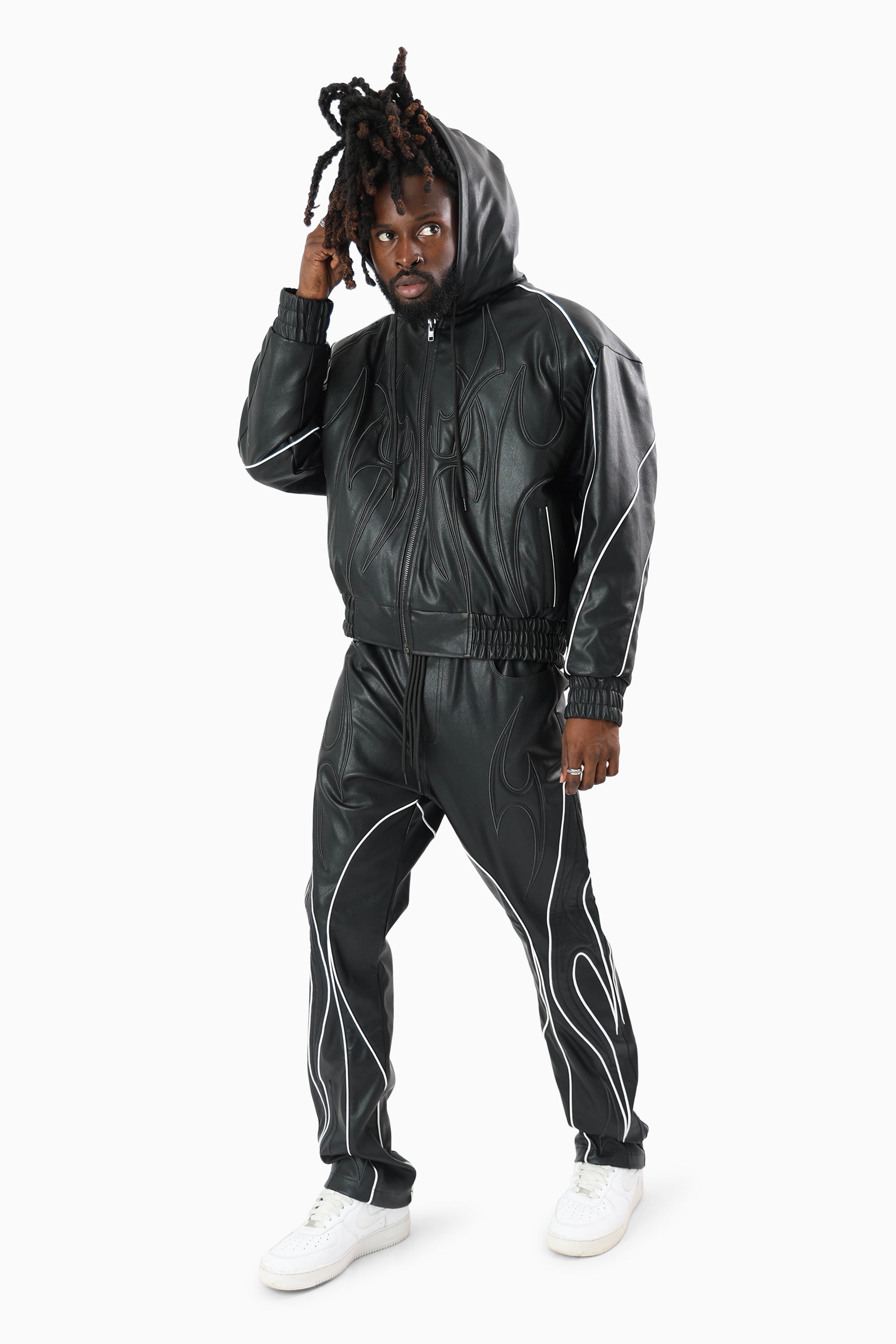 Limitless PU Hooded Bomber Jacket - Black
