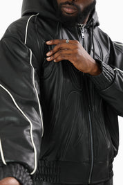 Limitless PU Hooded Bomber Jacket - Black