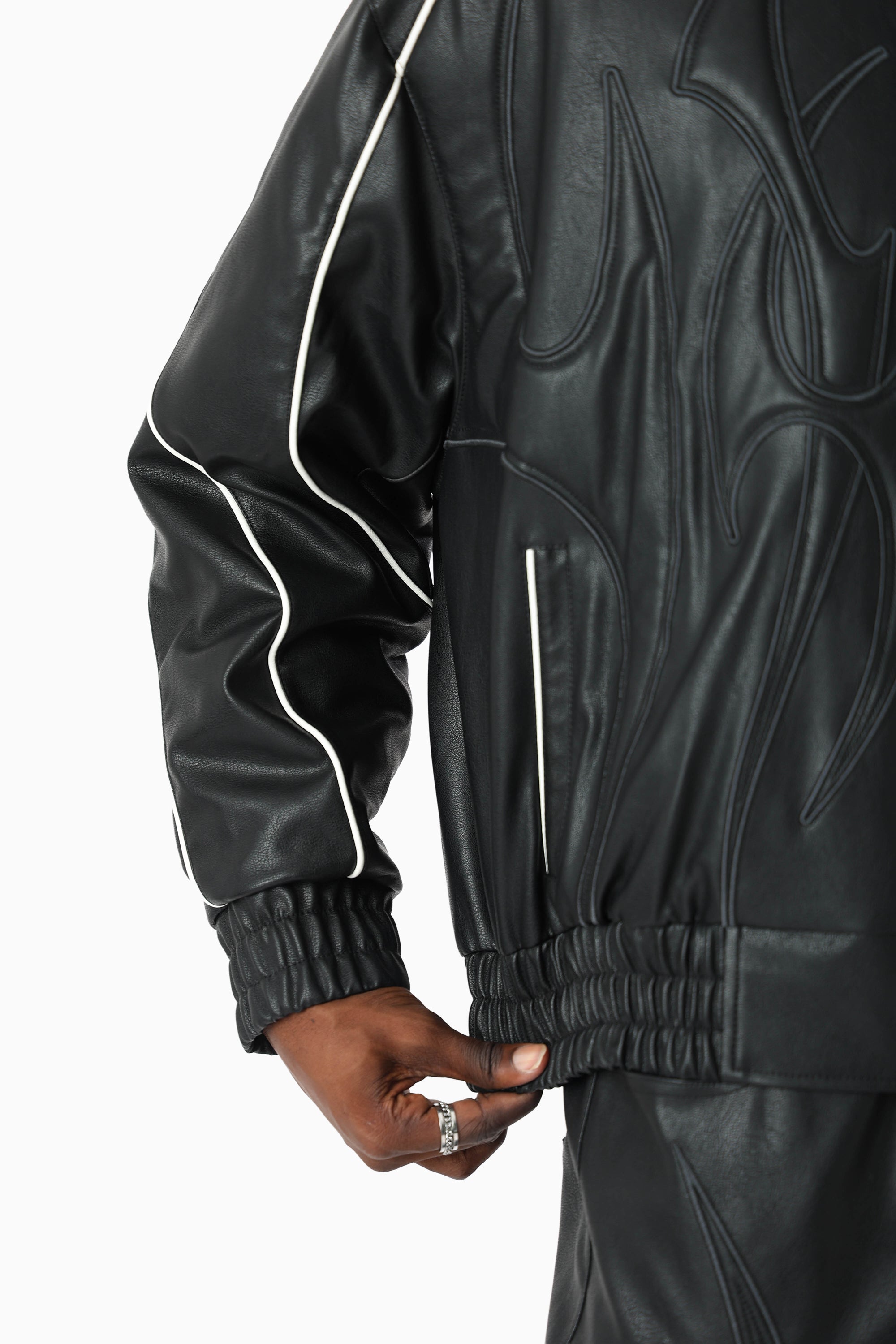 Limitless PU Hooded Bomber Jacket - Black