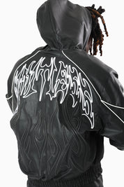 Limitless PU Hooded Bomber Jacket - Black