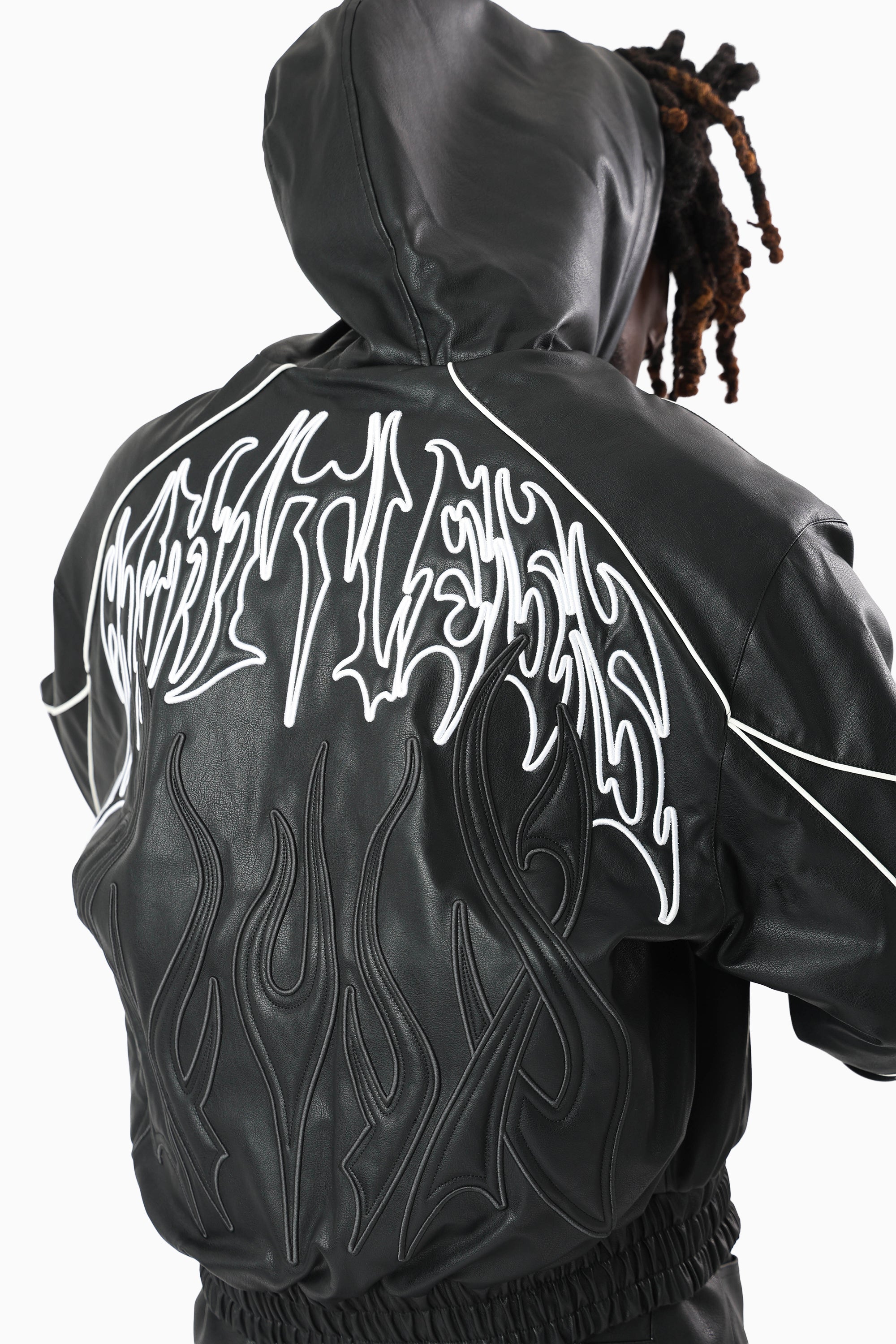 Limitless PU Hooded Bomber Jacket - Black