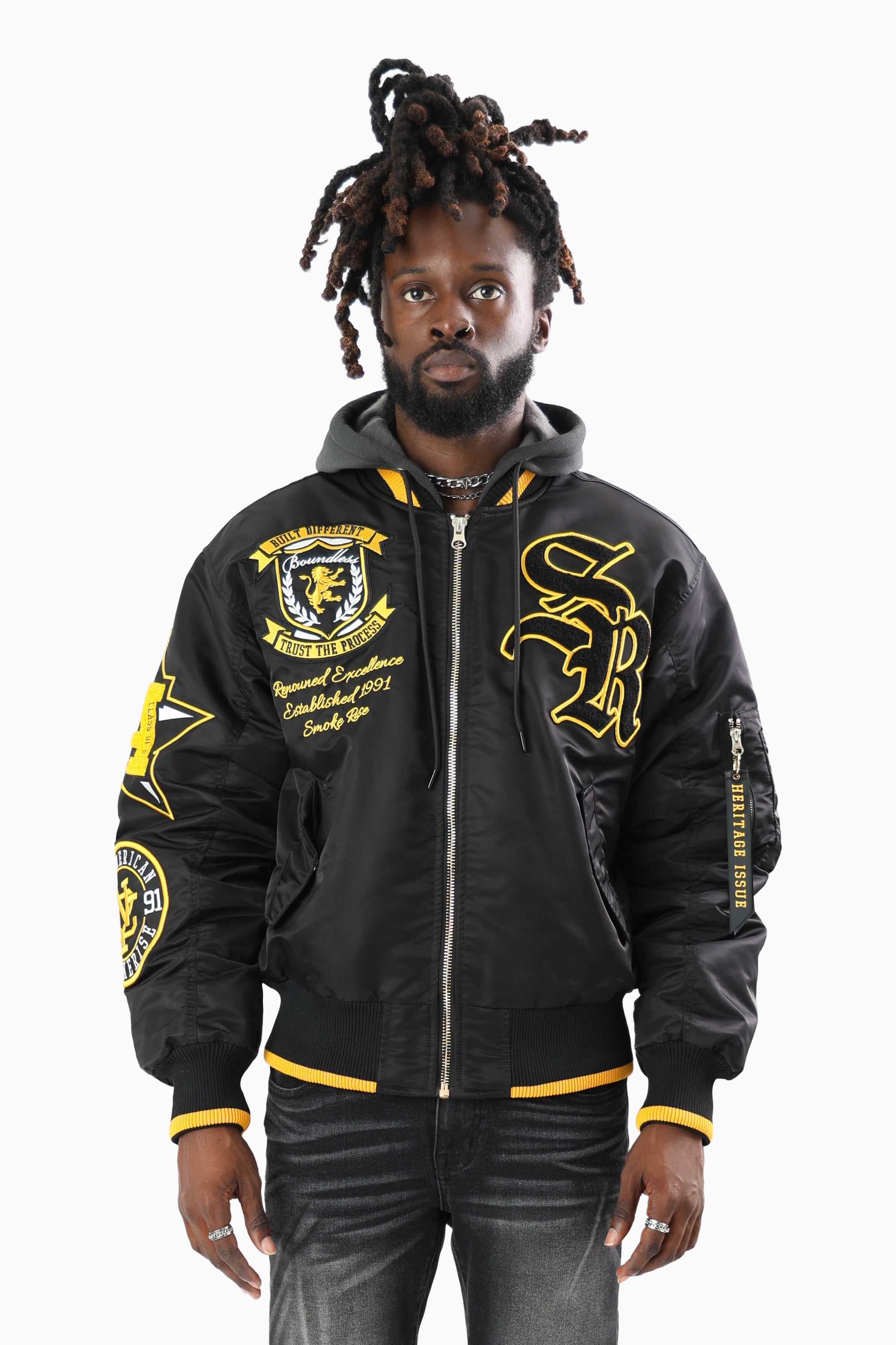 Rise Above All Hooded Bomber Jacket - Black