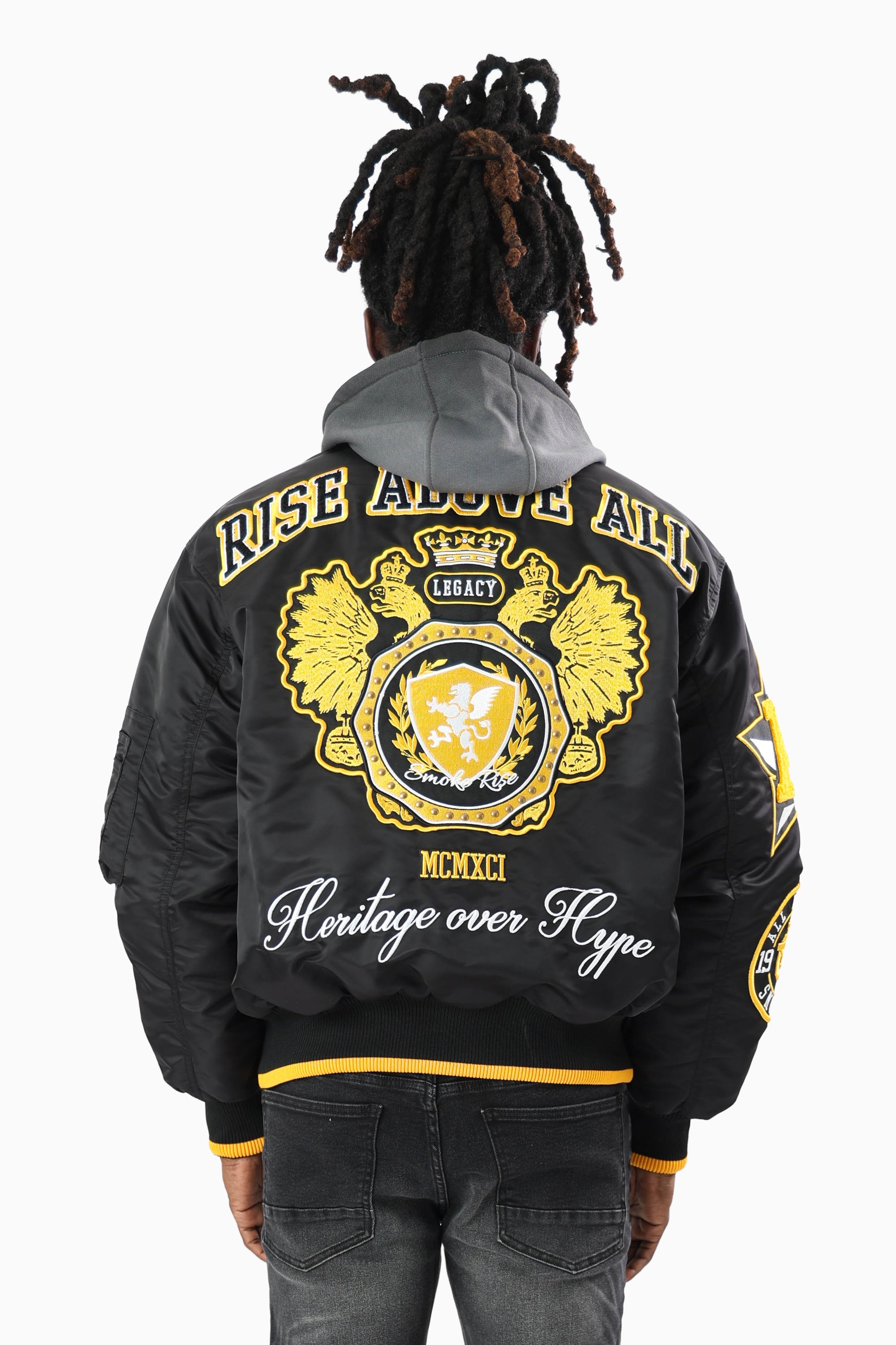 Rise Above All Hooded Bomber Jacket - Black