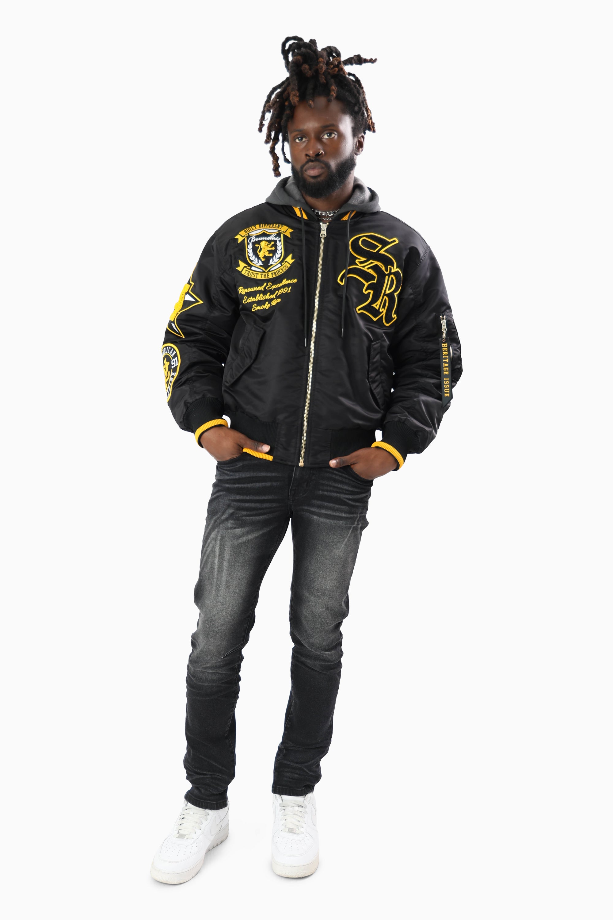 Rise Above All Hooded Bomber Jacket - Black