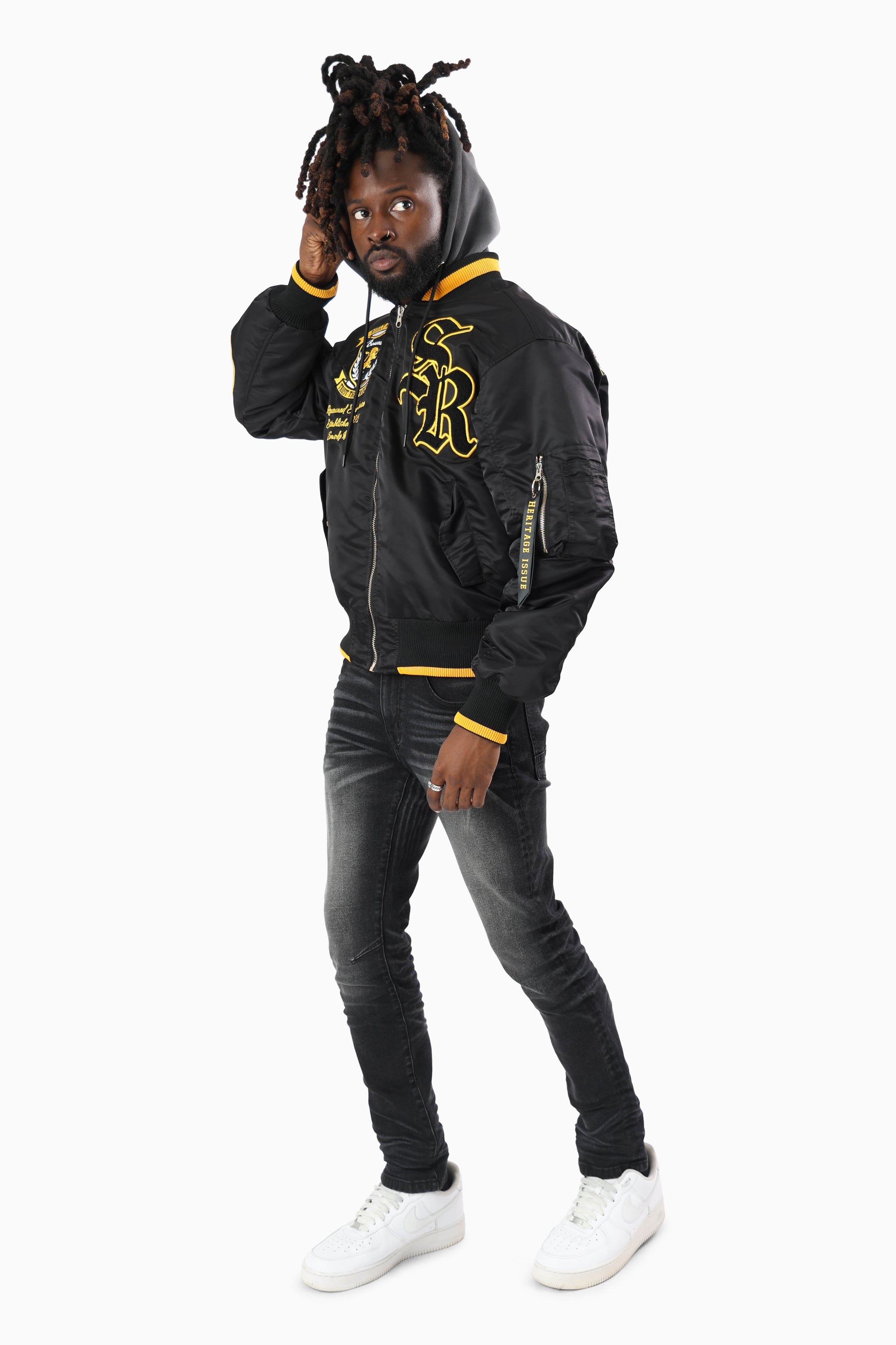 Rise Above All Hooded Bomber Jacket - Black