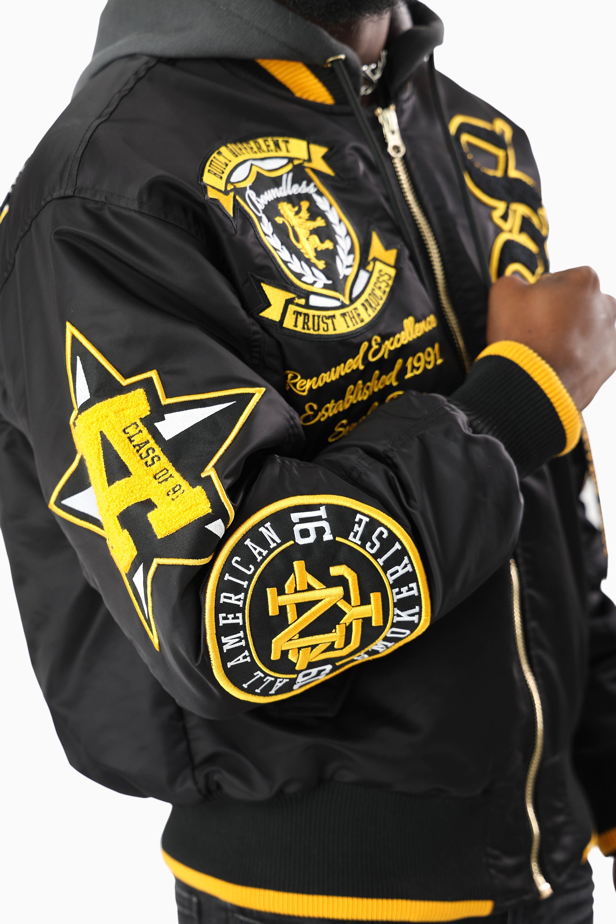Rise Above All Hooded Bomber Jacket - Black