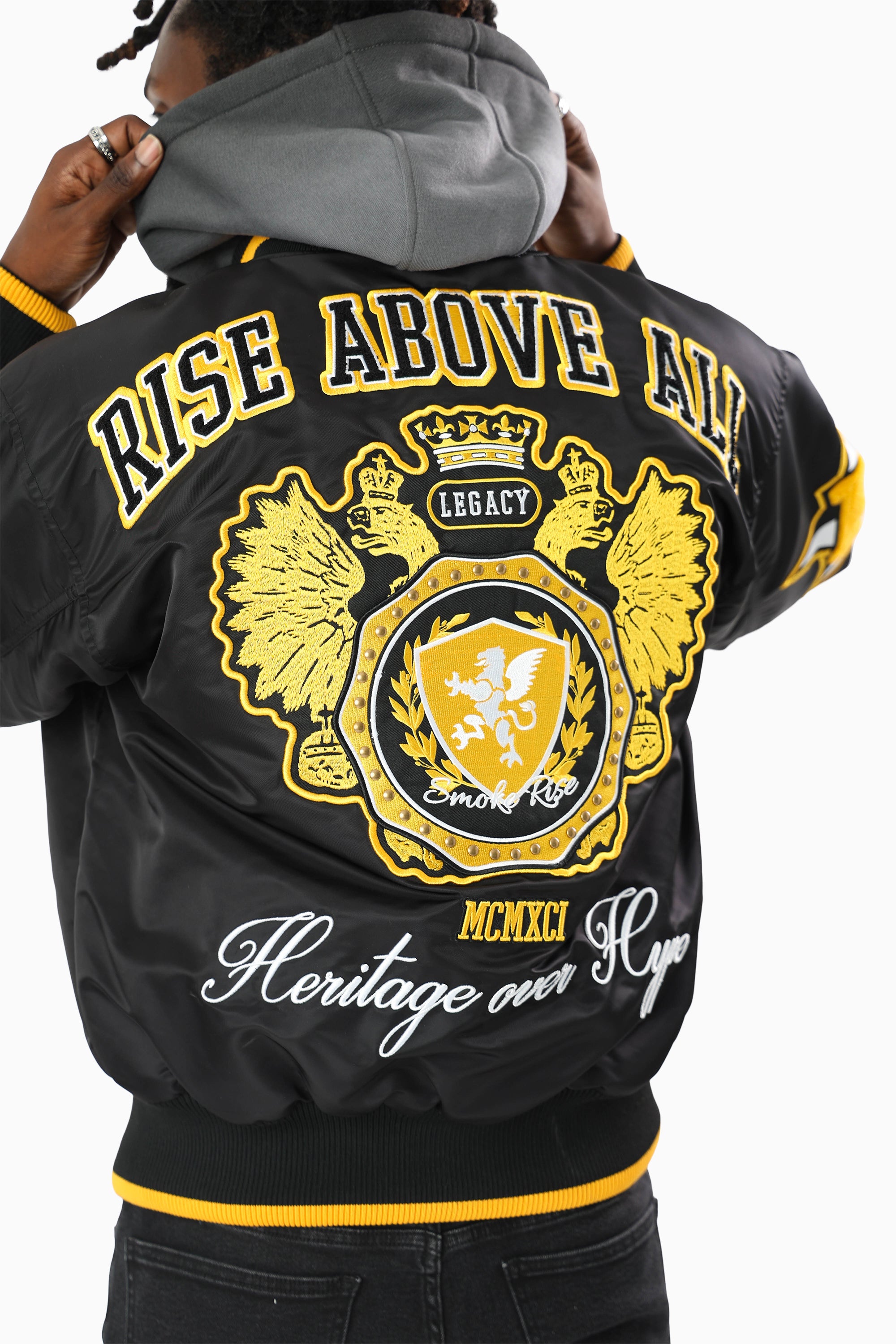 Rise Above All Hooded Bomber Jacket - Black
