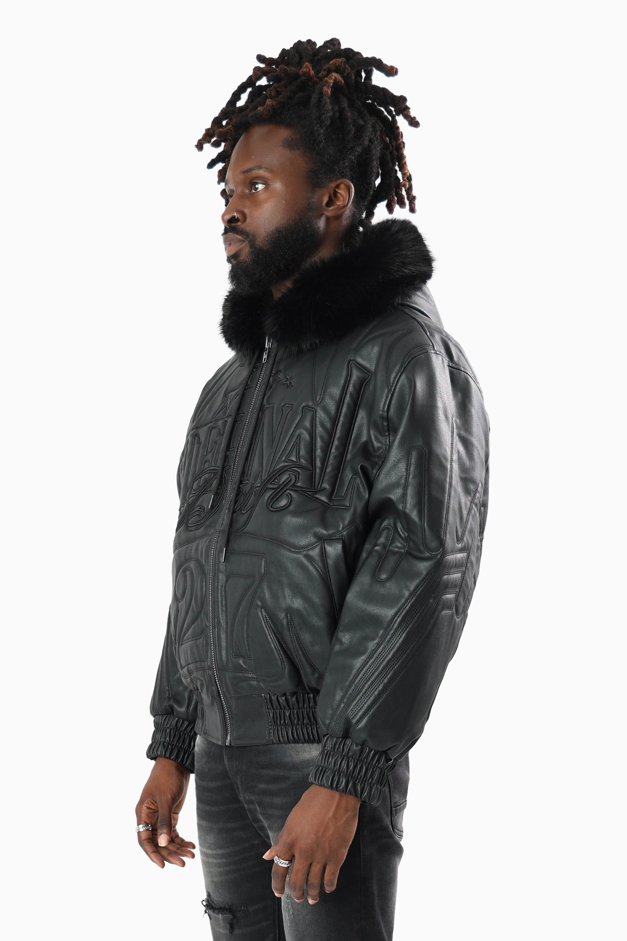 Eternal Drift Bomber With Faux Fur Hoodie - Black