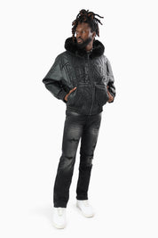 Eternal Drift Bomber With Faux Fur Hoodie - Black