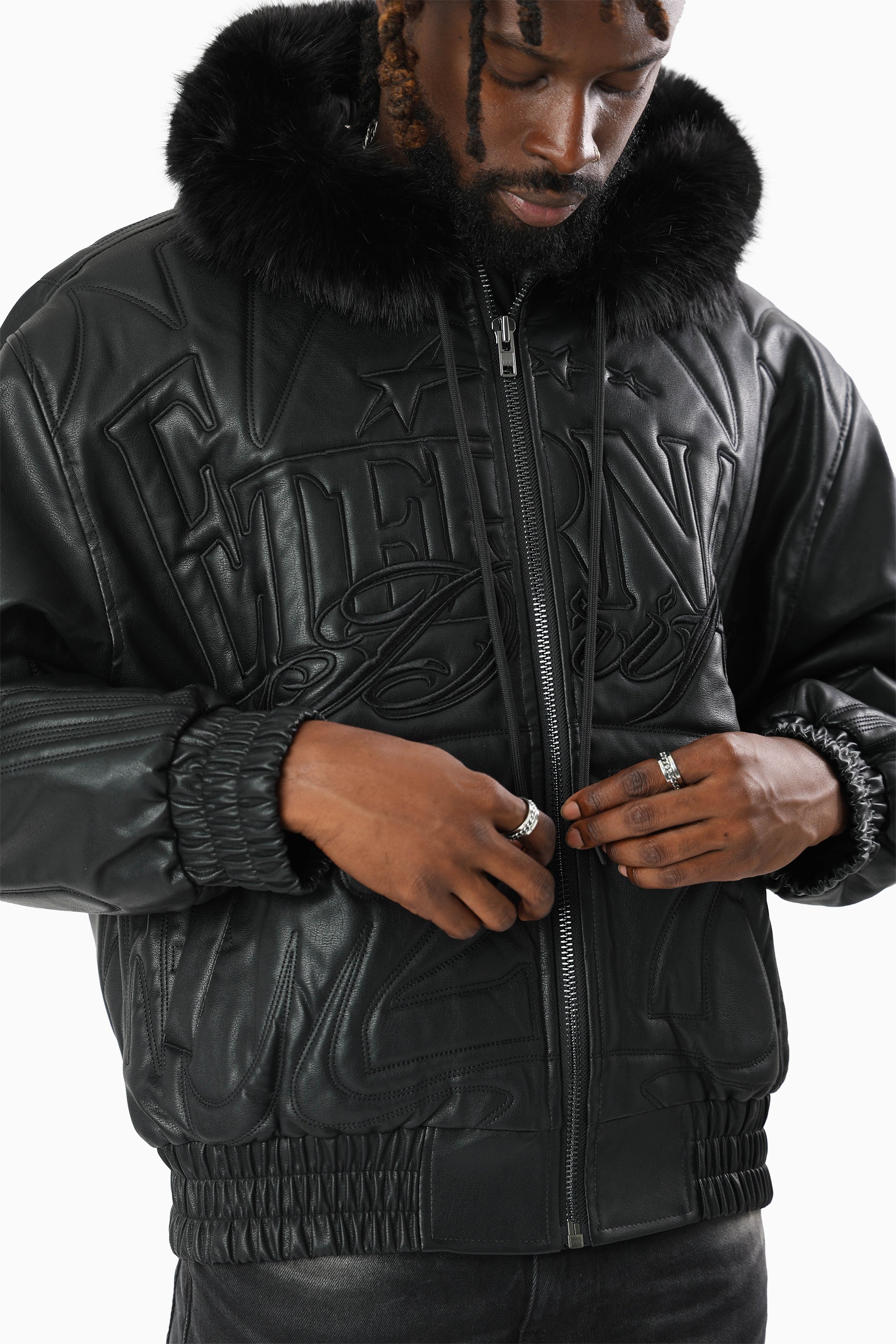 Eternal Drift Bomber With Faux Fur Hoodie - Black