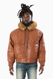 Eternal Drift Bomber With Faux Fur Hoodie - Brown