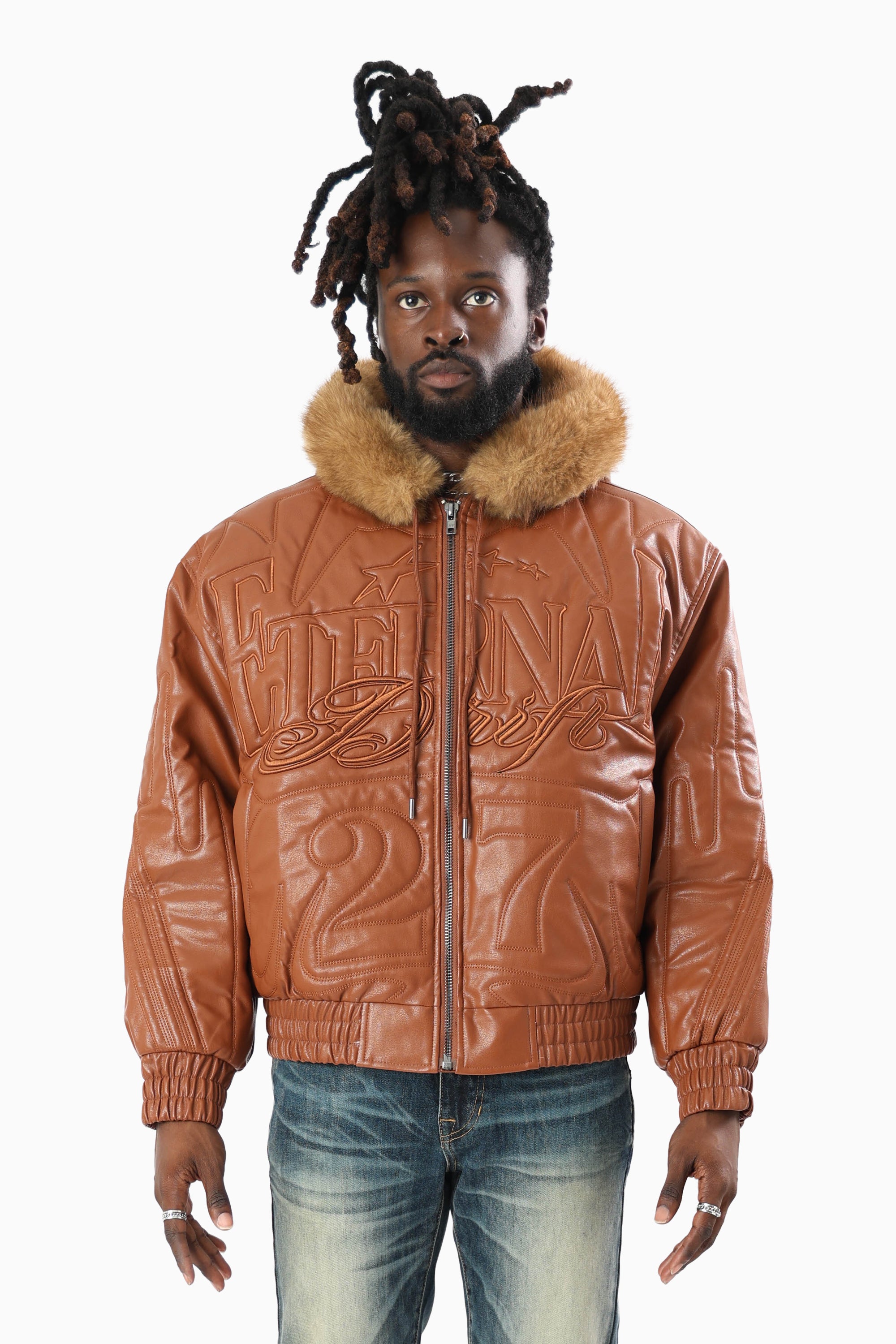 Eternal Drift Bomber With Faux Fur Hoodie - Brown