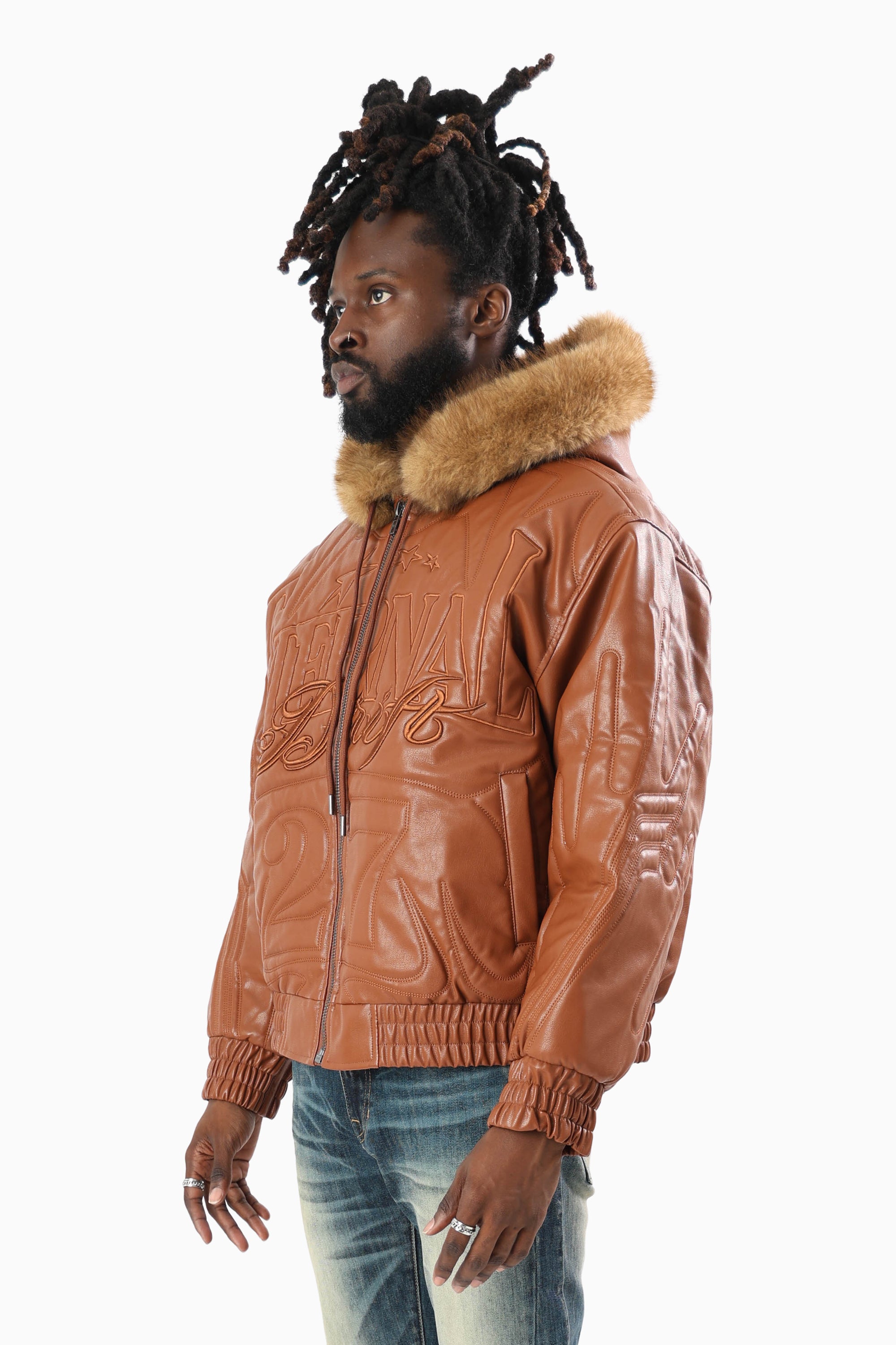 Eternal Drift Bomber With Faux Fur Hoodie - Brown
