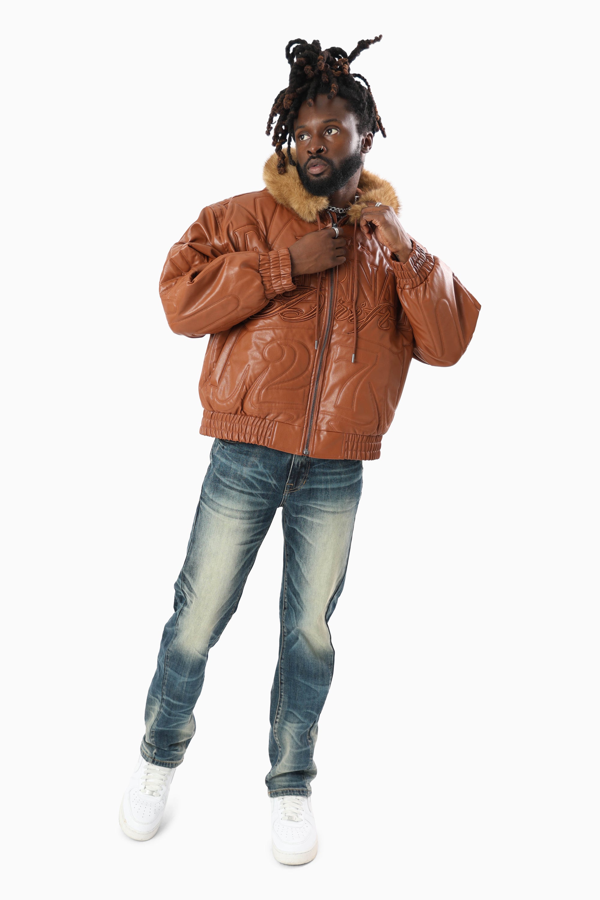Eternal Drift Bomber With Faux Fur Hoodie - Brown