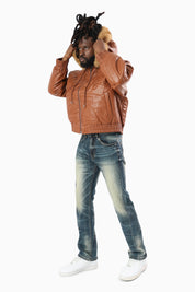 Eternal Drift Bomber With Faux Fur Hoodie - Brown