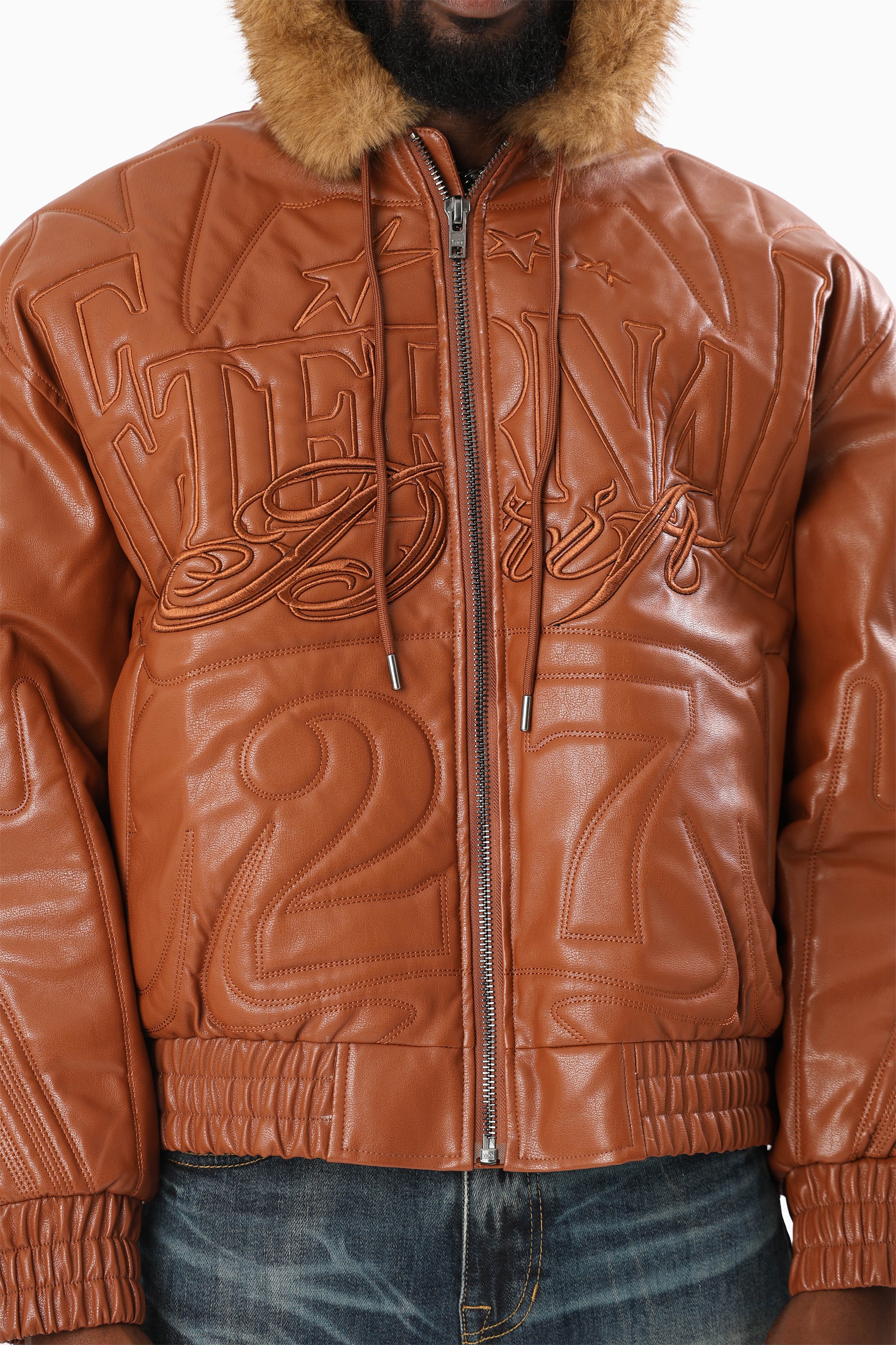 Eternal Drift Bomber With Faux Fur Hoodie - Brown