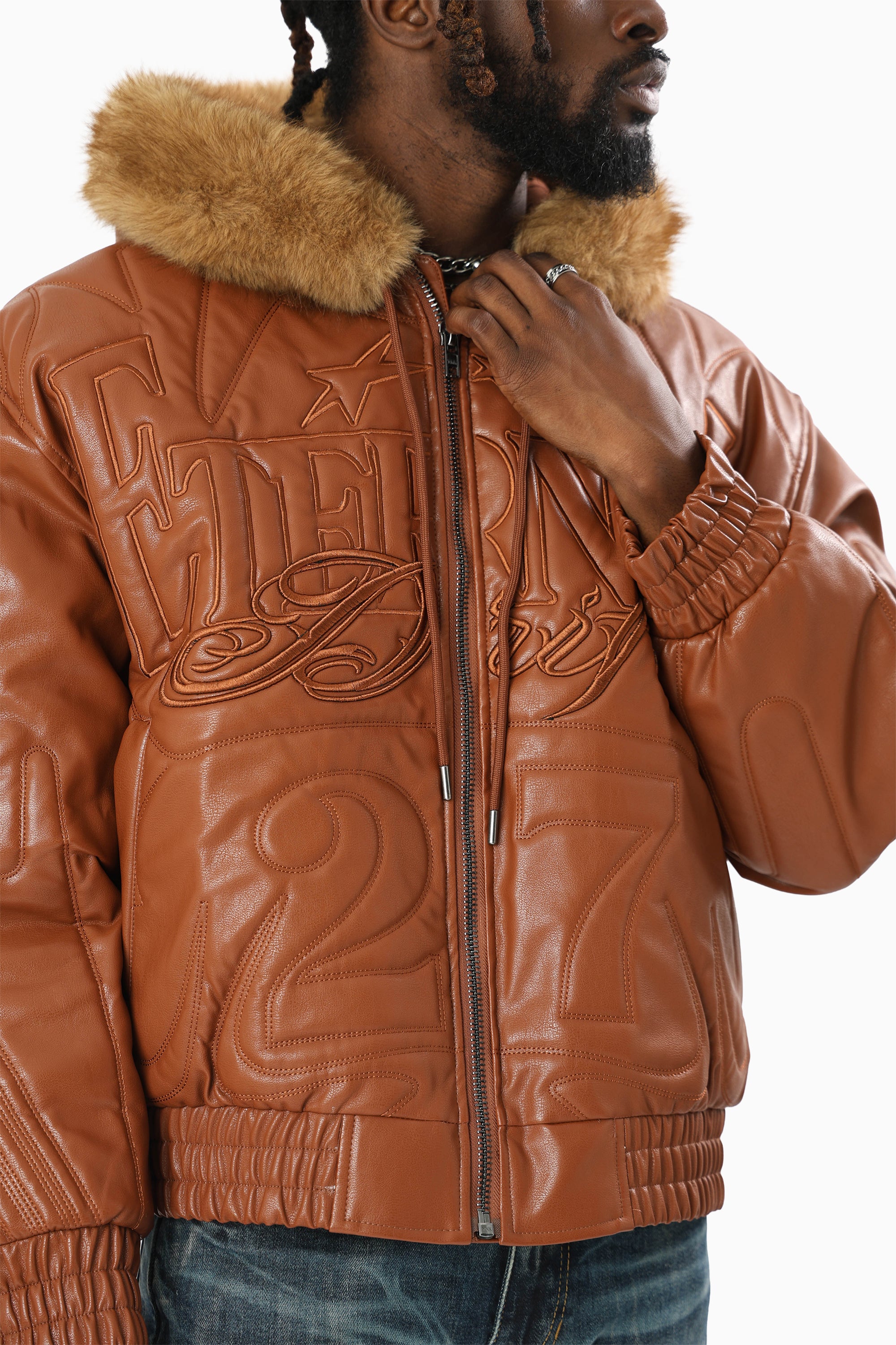 Eternal Drift Bomber With Faux Fur Hoodie - Brown