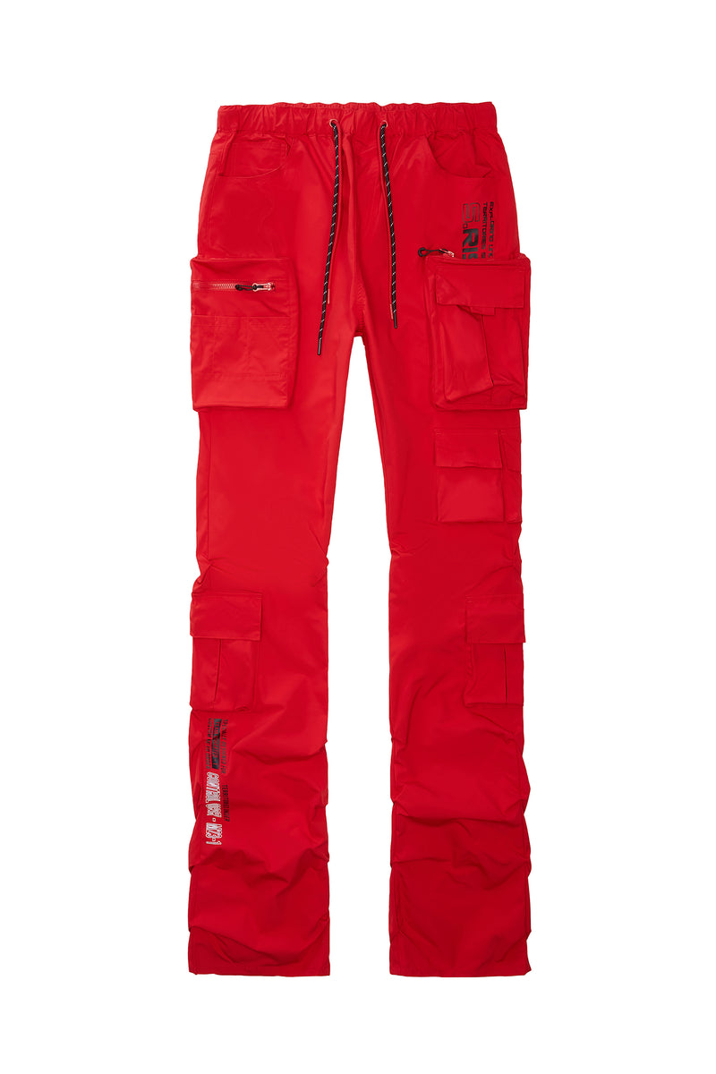 Stacked Windbreaker Utility Pants - Red