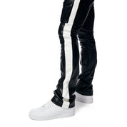 Smoke Rise Vegan Leather Stacked Striped Cargo Pants - Black