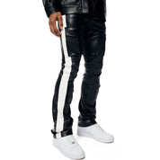 Smoke Rise Vegan Leather Stacked Striped Cargo Pants - Black