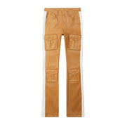 Smoke Rise Vegan Leather Stacked Striped Cargo Pants - Tan