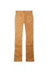 Vegan Leather Stacked Striped Cargo Pants - Tan