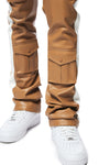 Vegan Leather Stacked Striped Cargo Pants - Tan