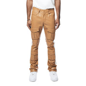 Smoke Rise Vegan Leather Stacked Striped Cargo Pants - Tan