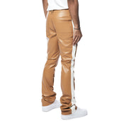 Smoke Rise Vegan Leather Stacked Striped Cargo Pants - Tan