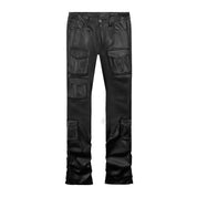 Smoke Rise Vegan Leather Stacked Utility Pants - Black