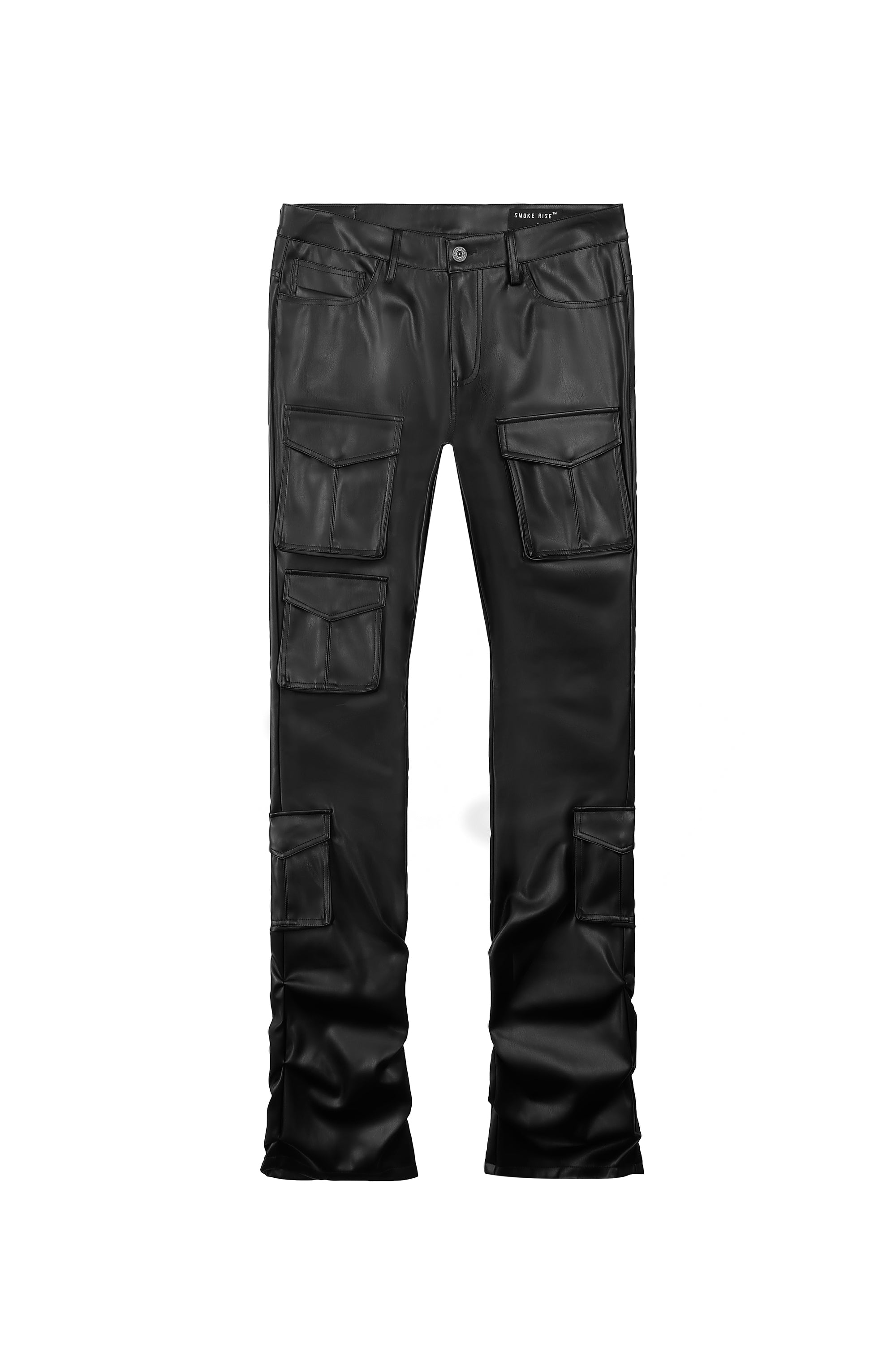 Vegan Leather Stacked Utility Pants - Black