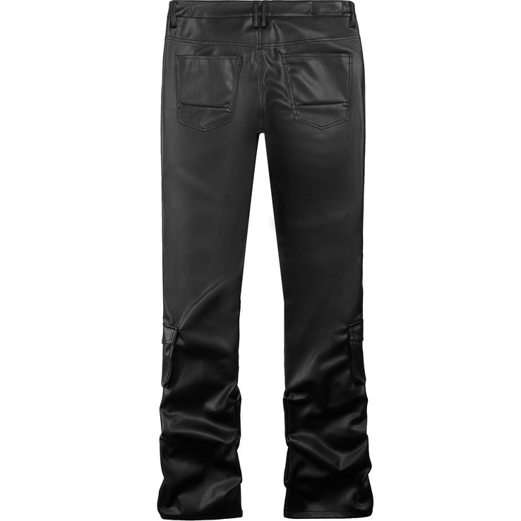 Smoke Rise Vegan Leather Stacked Utility Pants - Black