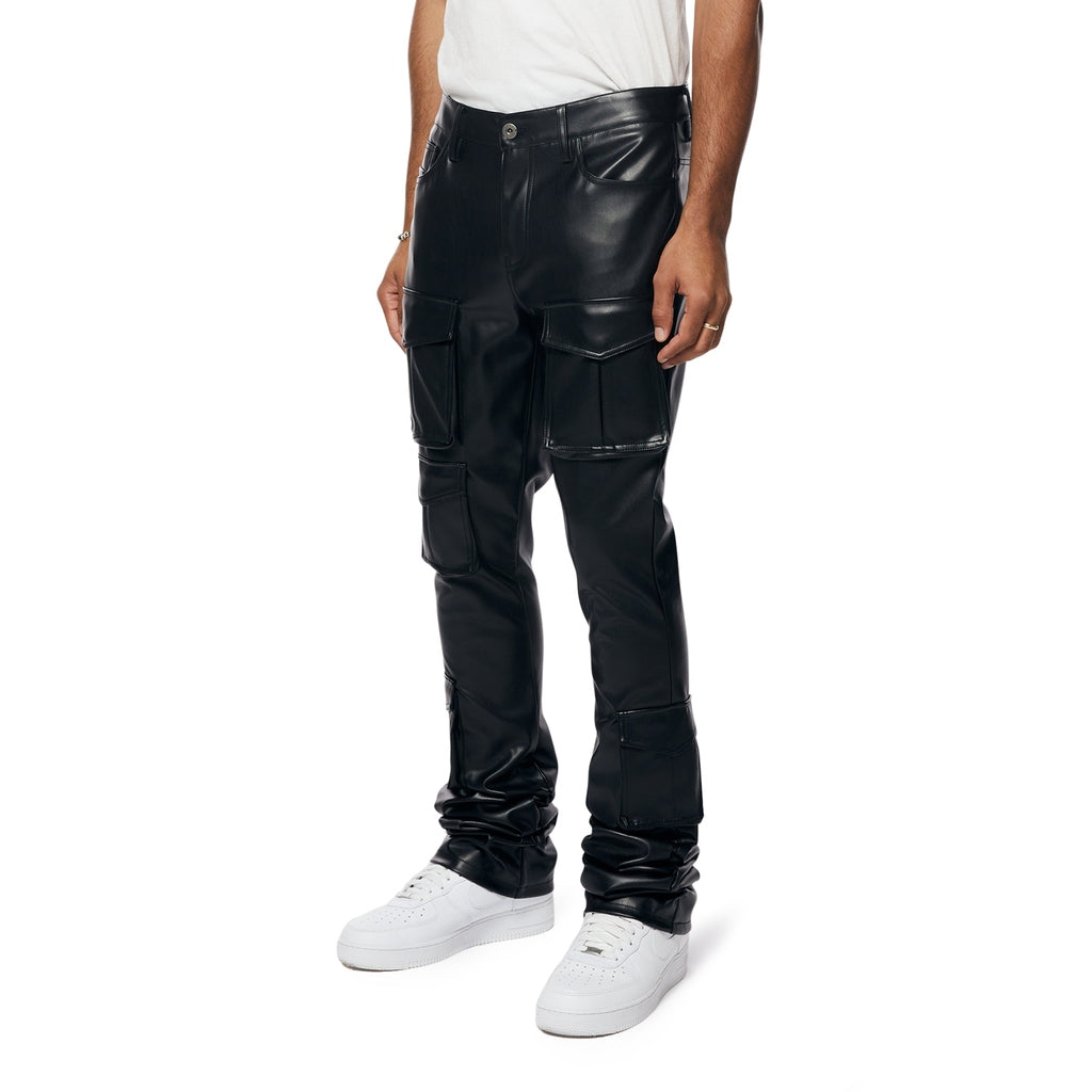 Smoke Rise Vegan Leather Stacked Utility Pants - Black