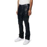 Vegan Leather Stacked Utility Pants - Black