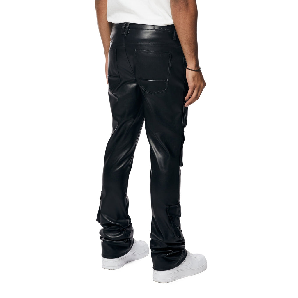 Smoke Rise Vegan Leather Stacked Utility Pants - Black