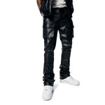Vegan Leather Stacked Utility Pants - Black