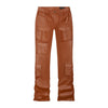 Vegan Leather Stacked Utility Pants - Cognac