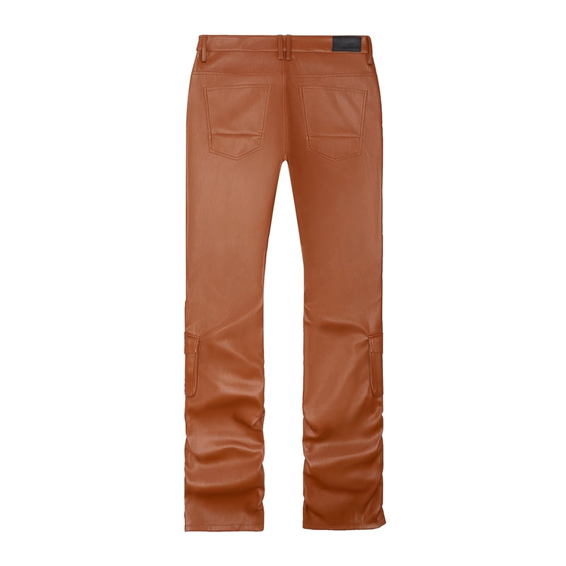 Vegan Leather Stacked Utility Pants - Cognac