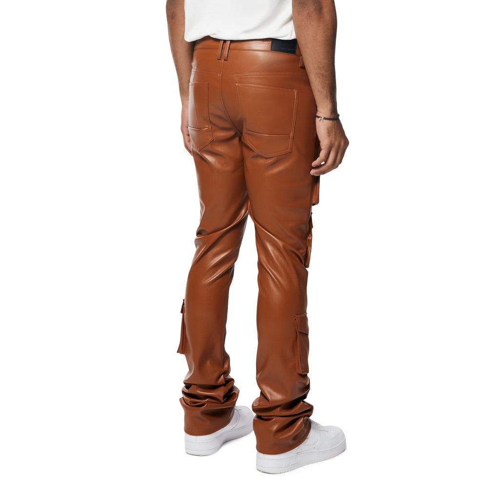 Smoke Rise Vegan Leather Stacked Utility Pants - Cognac