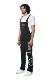 Racing Patched Stacked Overalls - Black