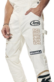 Racing Patched Stacked Overalls - Chalk