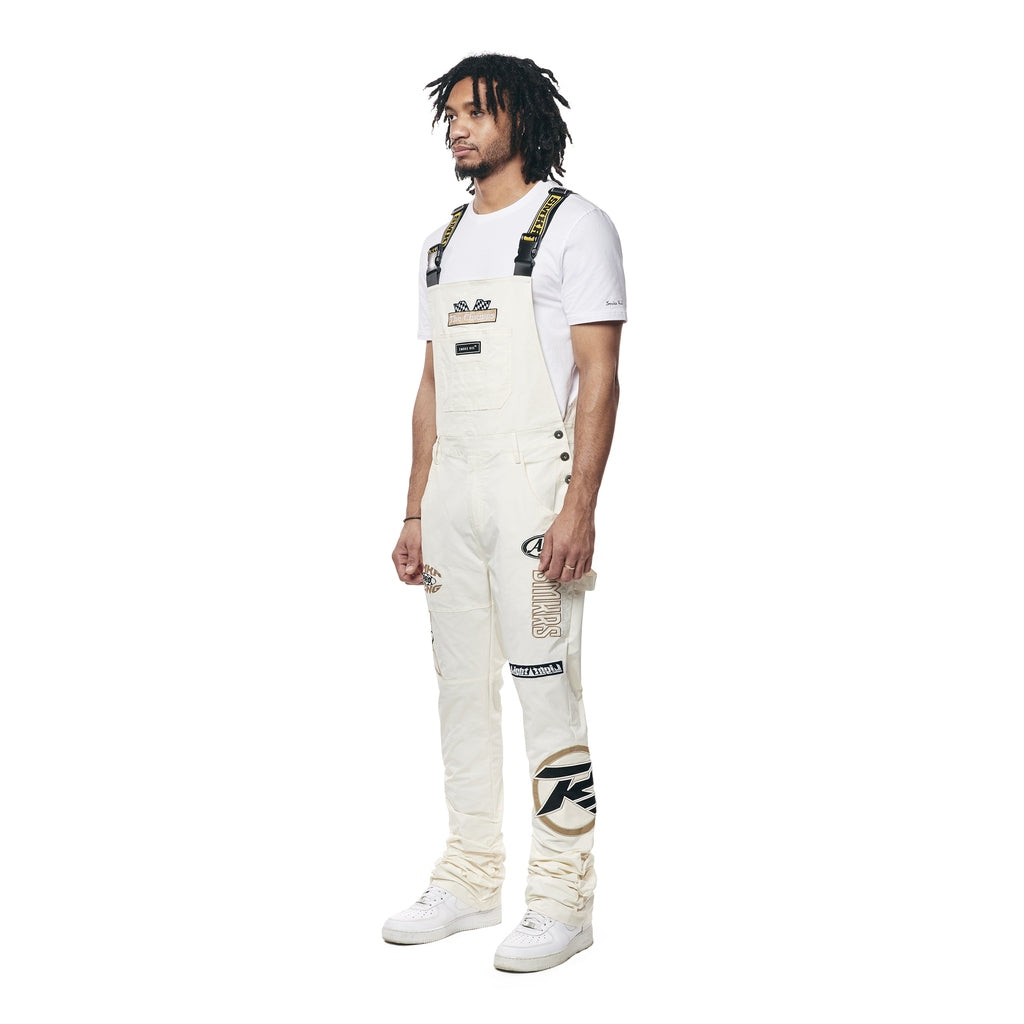 Smoke Rise Racing Patched Stacked Overalls - Chalk