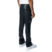 Smoke Rise 3D Embroidered Cargo Vegan Leather Pants - Black