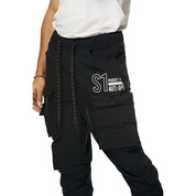 Smoke Rise Utility Cargo Stacked Windbreaker Pants - Black